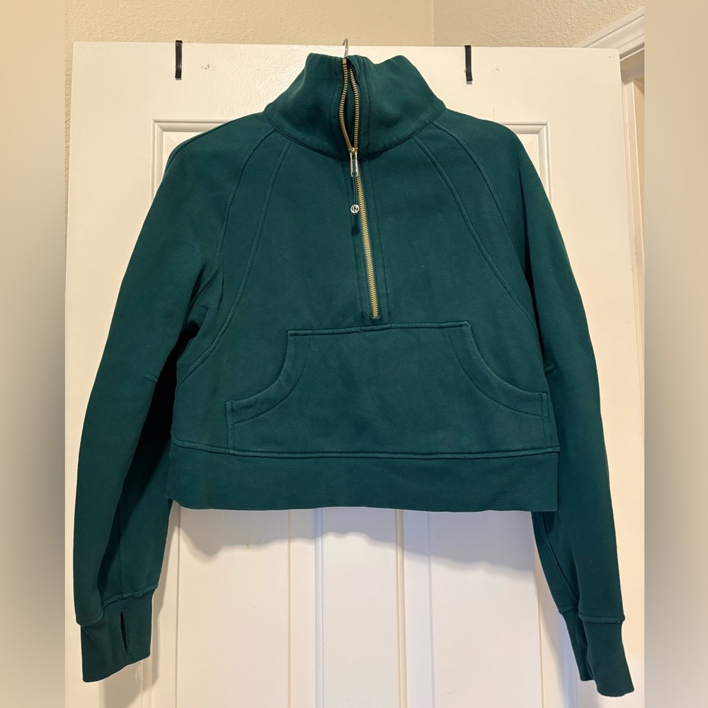 Lululemon Scuba Cropped Storm Teal/Gold Half-Zip Pullover